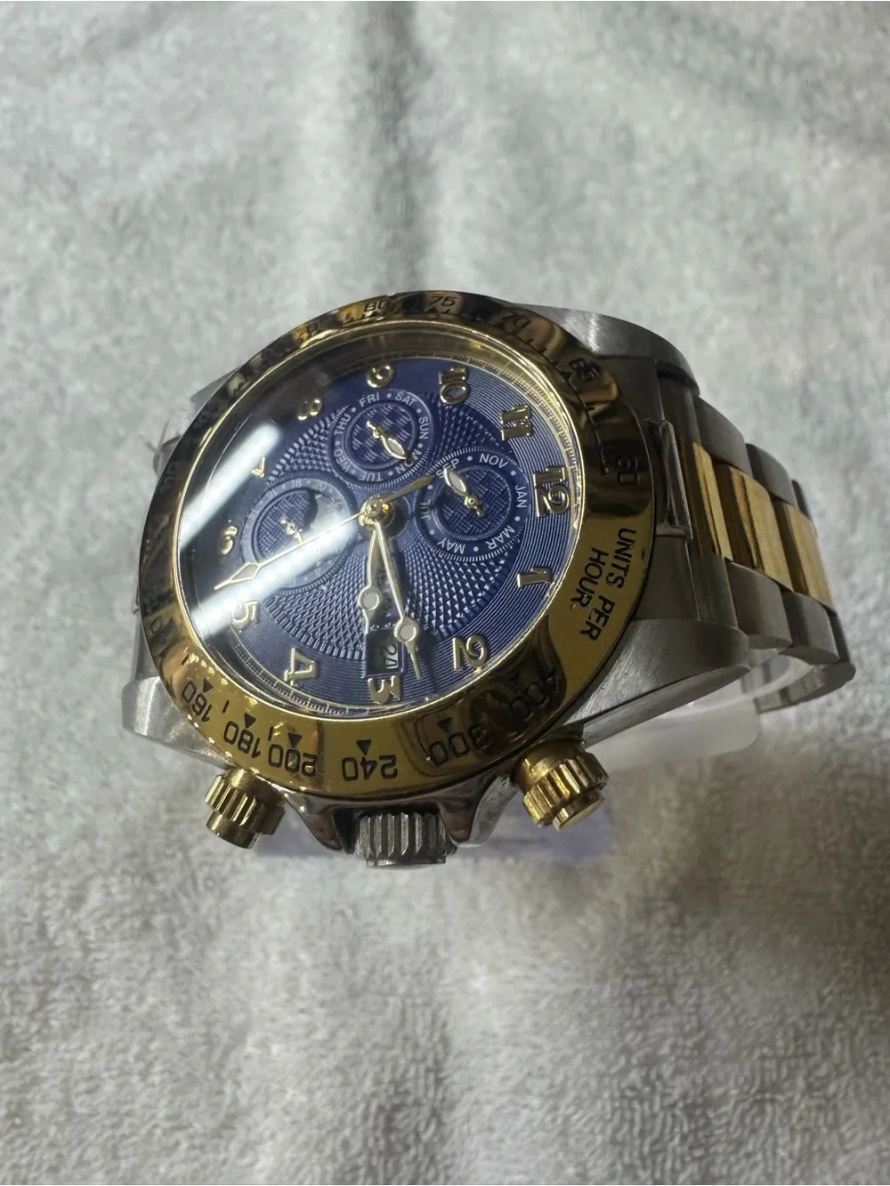 Stauer Men's Blue Multi-Function Chronograph Watch with Gold Accents automatic